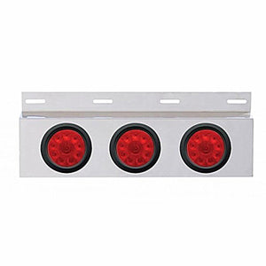 Stainless Top Mud Flap Plate With 3X 10 LED 4" Lights & Grommets - Red LEDs (Red or Clear Lens)