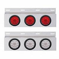 Stainless Top Mud Flap Plate With 3X 10 LED 4" Lights & Grommets - Red LEDs (Red or Clear Lens)
