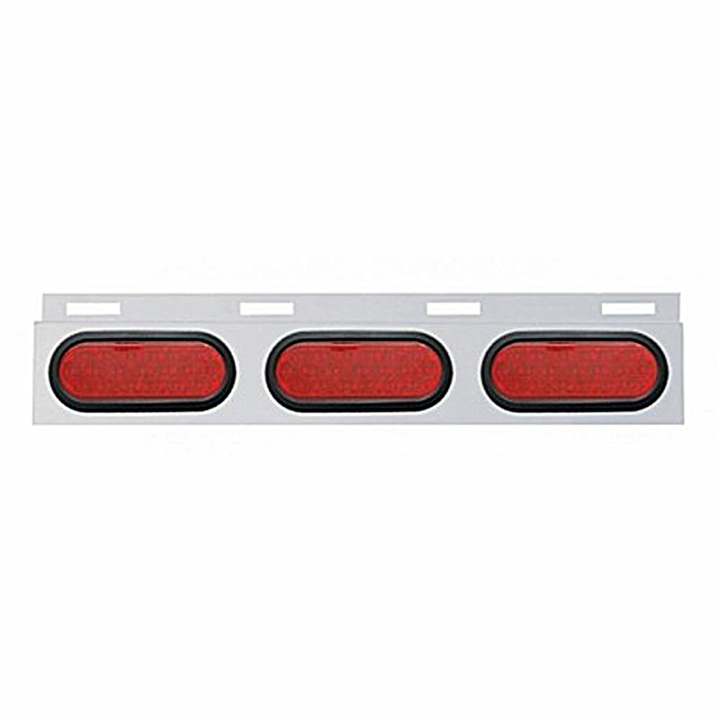 Stainless Top Mud Flap Plate w 3 X 19 LED 6" Oval Lights & Grommets - Red LEDs (Red or Clear Lens)