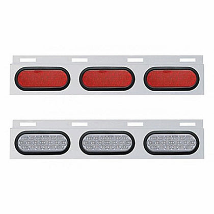 Stainless Top Mud Flap Plate w 3 X 19 LED 6" Oval Lights & Grommets - Red LEDs (Red or Clear Lens)