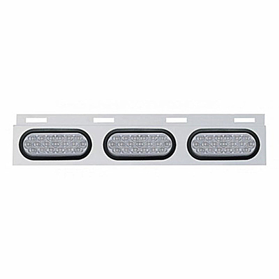 Stainless Top Mud Flap Plate w 3 X 19 LED 6" Oval Lights & Grommets - Red LEDs (Red or Clear Lens)
