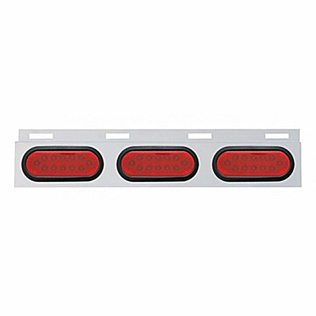 Stainless Top Mud Flap Plate With Three 12 LED Lights & Grommet - Red LEDs (Red Lens)