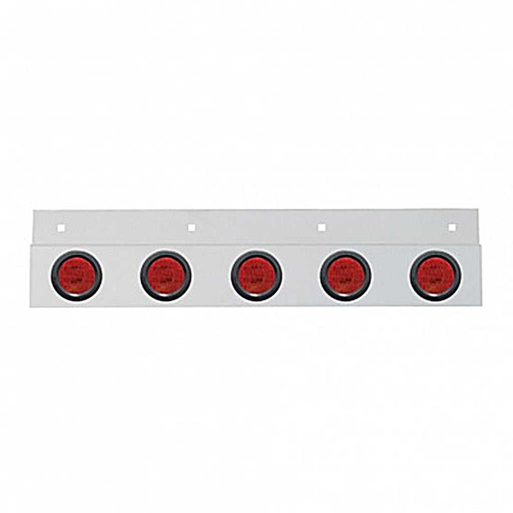 Stainless Top Mud Flap Plate w 5 X 9 LED 2" Lights & Grommets - Red LEDs (Red or Clear Lens)