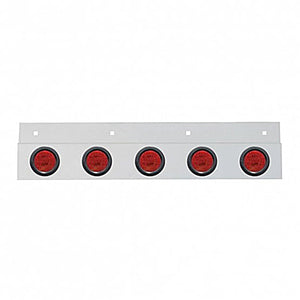 Stainless Top Mud Flap Plate w 5 X 9 LED 2" Lights & Grommets - Red LEDs (Red or Clear Lens)