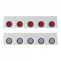 Stainless Top Mud Flap Plate w 5 X 9 LED 2" Lights & Grommets - Red LEDs (Red or Clear Lens)