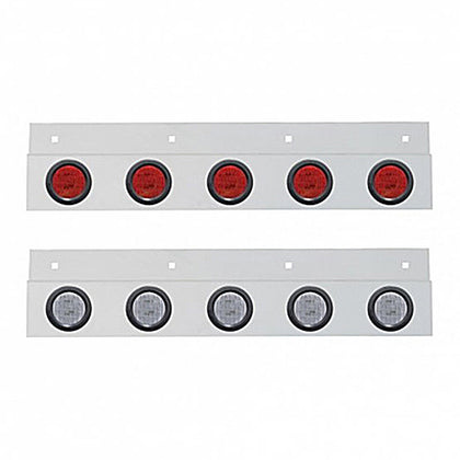 Stainless Top Mud Flap Plate w 5 X 9 LED 2" Lights & Grommets - Red LEDs (Red or Clear Lens)