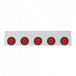 Stainless Top Mud Flap Plate w 5 X 9 LED 2" Reflector Lights & Grommets - Red LEDs (Red or Clear Lens)
