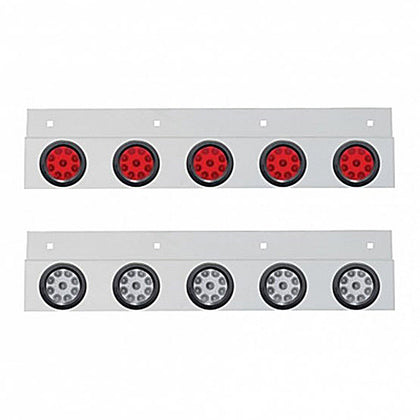 Stainless Top Mud Flap Plate w 5 X 9 LED 2" Reflector Lights & Grommets - Red LEDs (Red or Clear Lens)