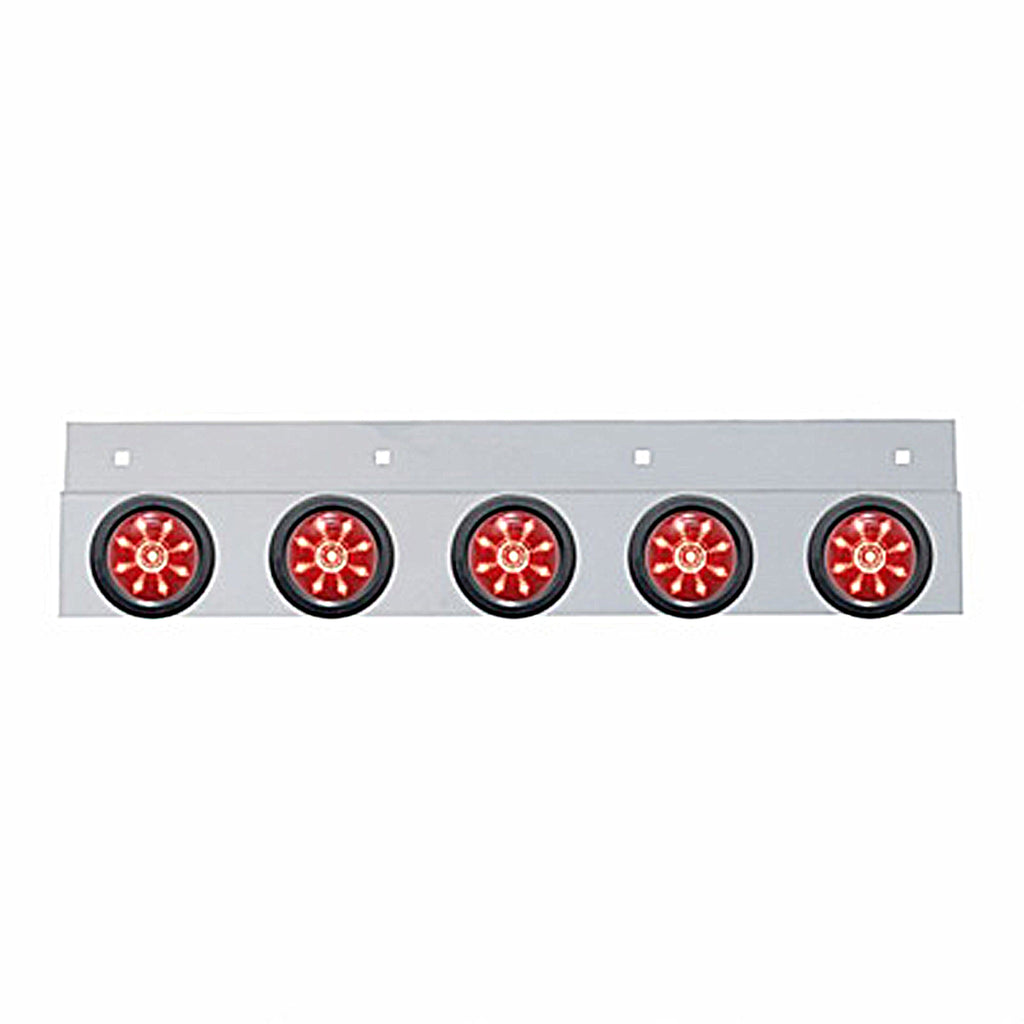 Stainless Top Mud Flap Plate w 5 X 9 LED 2" Beehive Lights & Grommets - Red LEDs (Red or Clear Lens)