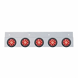 Stainless Top Mud Flap Plate w 5 X 9 LED 2" Beehive Lights & Grommets - Red LEDs (Red or Clear Lens)