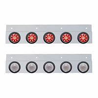 Stainless Top Mud Flap Plate w 5 X 9 LED 2" Beehive Lights & Grommets - Red LEDs (Red or Clear Lens)