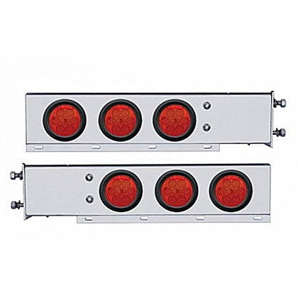 3-3/4" Bolt Pattern SS Spring Loaded Bar w 6 X 4" 10 LED Lights & Visors - Red LEDs (Red Lens)