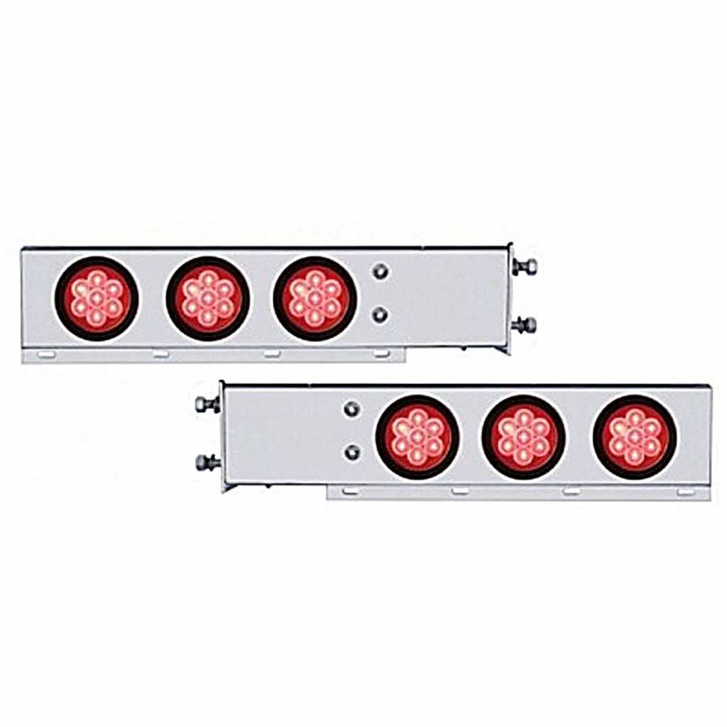 3-3/4" Bolt Pattern Chrome Spring Loaded Bar w 6 X 4" 7 Red LED Lights & Visors - Red LEDs (Red or Clear Lens)