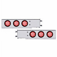 3-3/4" Bolt Pattern Chrome Spring Loaded Bar w 6 X 4" 7 Red LED Lights & Visors - Red LEDs (Red or Clear Lens)