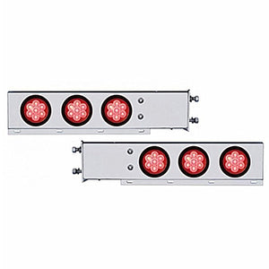 3-3/4" Bolt Pattern Chrome Spring Loaded Bar w 6 X 4" 7 Red LED Lights & Visors - Red LEDs (Red or Clear Lens)