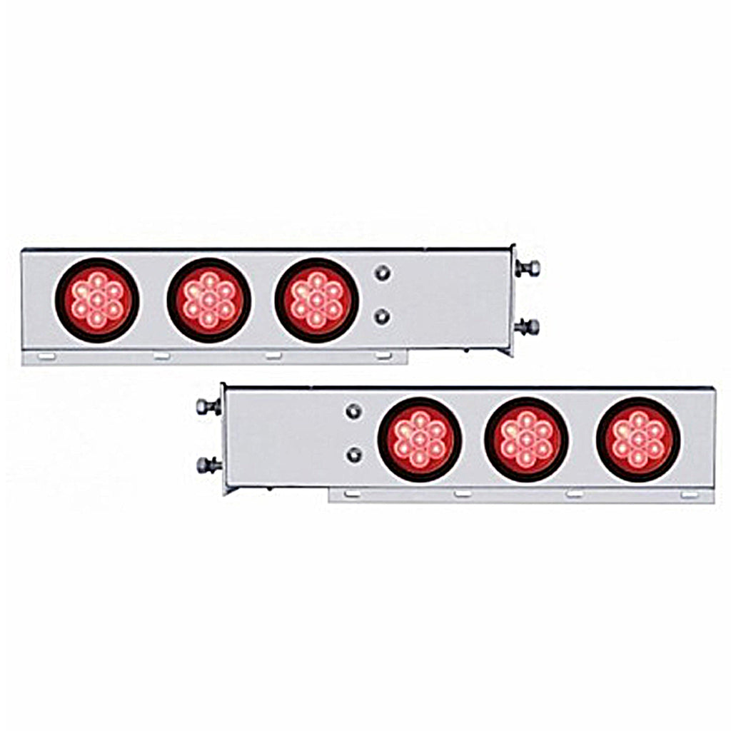 3-3/4" Bolt Pattern Deluxe SS Spring Loaded Bar w 6 X 7 Red LED 4" Reflector Light - Red LEDs (Red or Clear Lens)