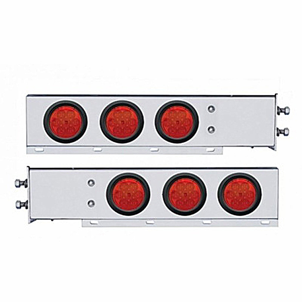 2-1/2" Bolt Pattern Chrome Spring Loaded Bar w 6 X 4" 7 LED Lights & Visors - Red LEDs (Red or Clear Lens)