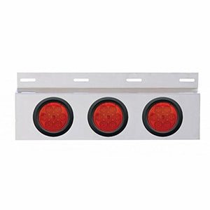 Stainless Top Mud Flap Plate w 3 X 7 LED 4" Reflector Lights & Grommets - Red LEDs (Red or Clear Lens)