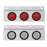 Stainless Top Mud Flap Plate w 3 X 7 LED 4" Reflector Lights & Grommets - Red LEDs (Red or Clear Lens)