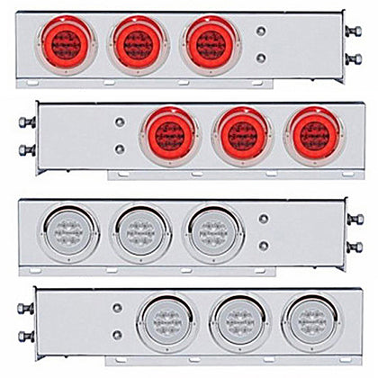 2-1/2" Bolt Pattern Chrome Spring Loaded Rear Bar w 6 X 21 Red LED 4" GloLight & Visors - Red LEDs (Red or Clear Lens)