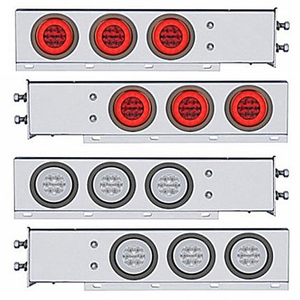 2-1/2" Bolt Pattern Chrome Spring Loaded Rear Bar w 6 X 21 Red LED 4" GloLight & Grommet - Red LEDs (Red or Clear Lens)