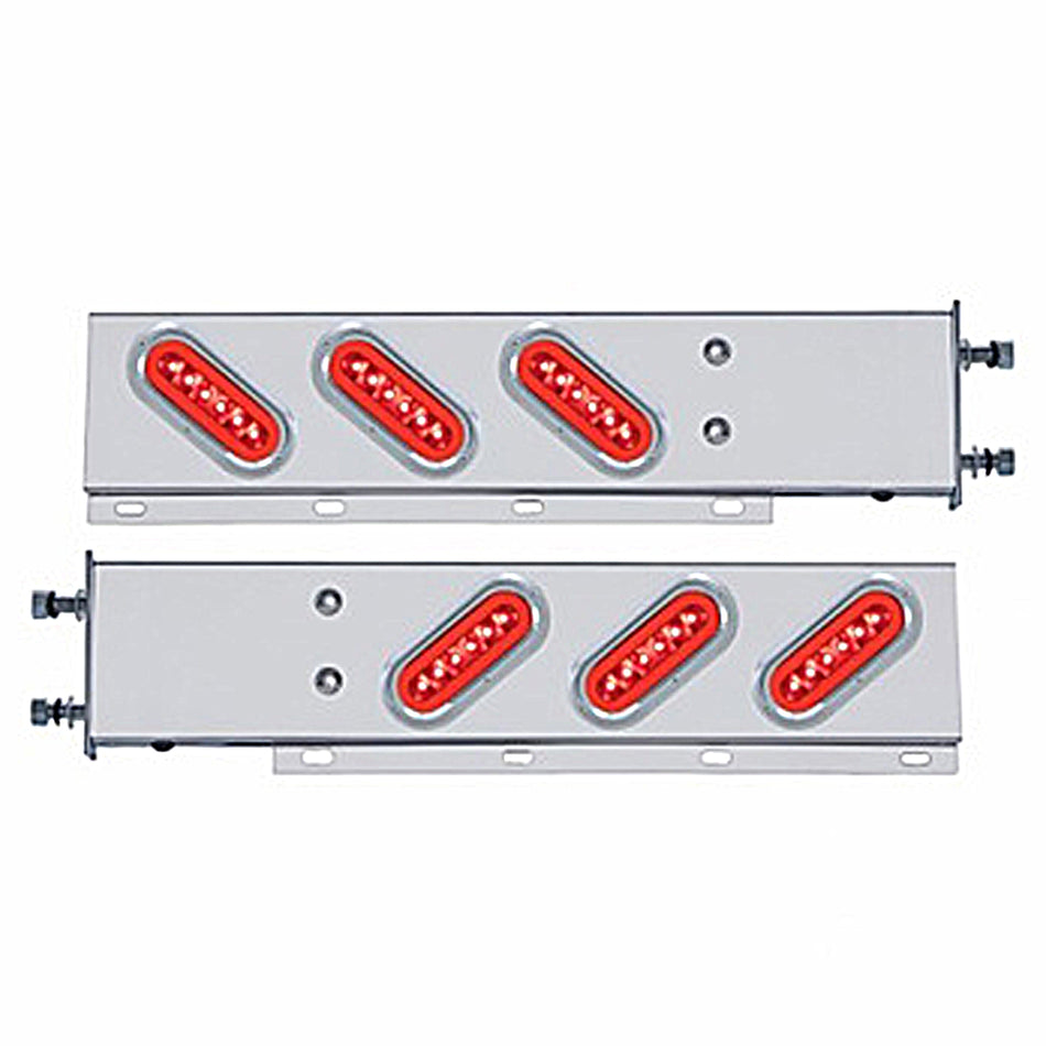 3-3/4" Bolt Pattern SS Spring Loaded Bar w 6 X 22 Red LED 6" Oval GloLight & Visor - Red LEDs (Red or Clear Lens)