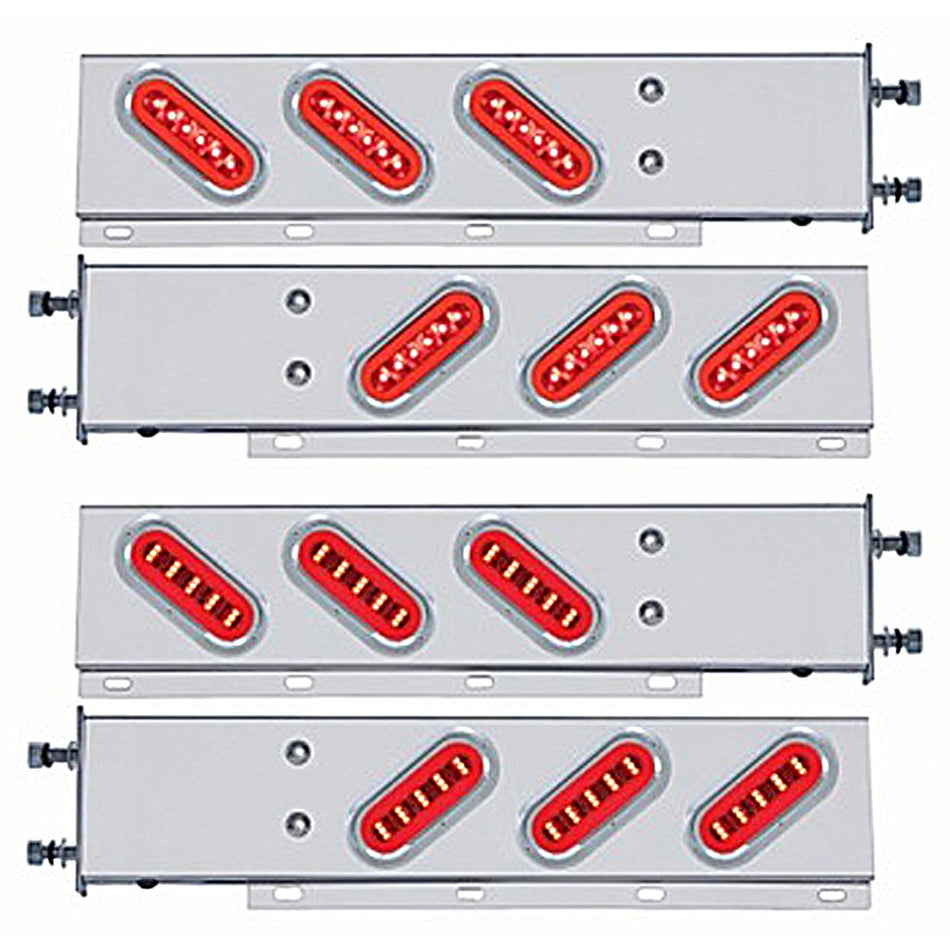 3-3/4" Bolt Pattern SS Spring Loaded Bar w 6 X 22 Red LED 6" Oval GloLight & Visor - Red LEDs (Red or Clear Lens)