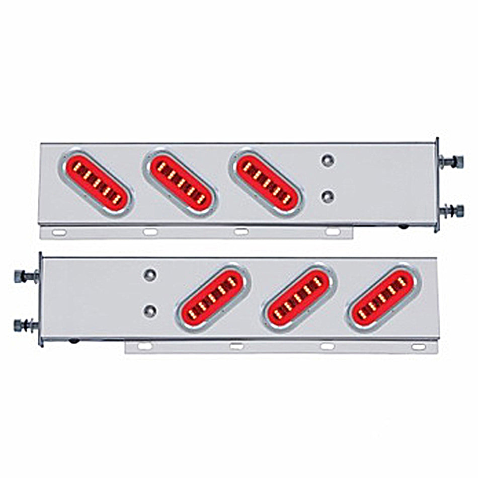 3-3/4" Bolt Pattern SS Spring Loaded Bar w 6 X 22 Red LED 6" Oval GloLight & Visor - Red LEDs (Red or Clear Lens)