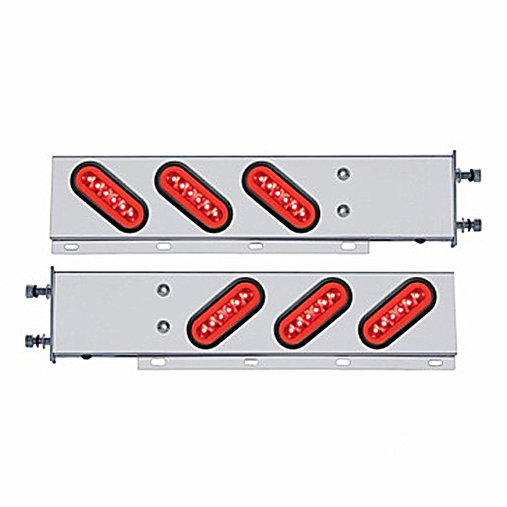 3-3/4" Bolt Pattern SS Spring Loaded Bar w 6 X 22 Red LED 6" Oval GloLight & Grommet - Red LEDs (Red or Clear Lens)