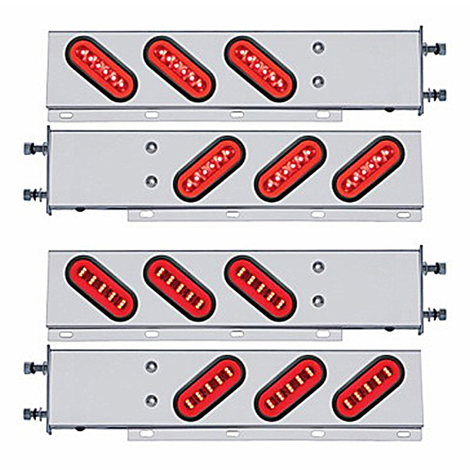 3-3/4" Bolt Pattern SS Spring Loaded Bar w 6 X 22 Red LED 6" Oval GloLight & Grommet - Red LEDs (Red or Clear Lens)