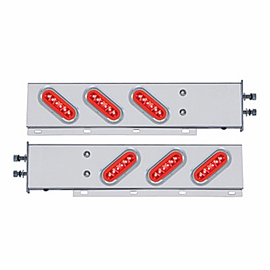 2-1/2" Bolt Pattern SS Spring Loaded Bar w 6 X 22 Red LED 6" Oval GloLight & Visor - Red LEDs (Red or Clear Lens)