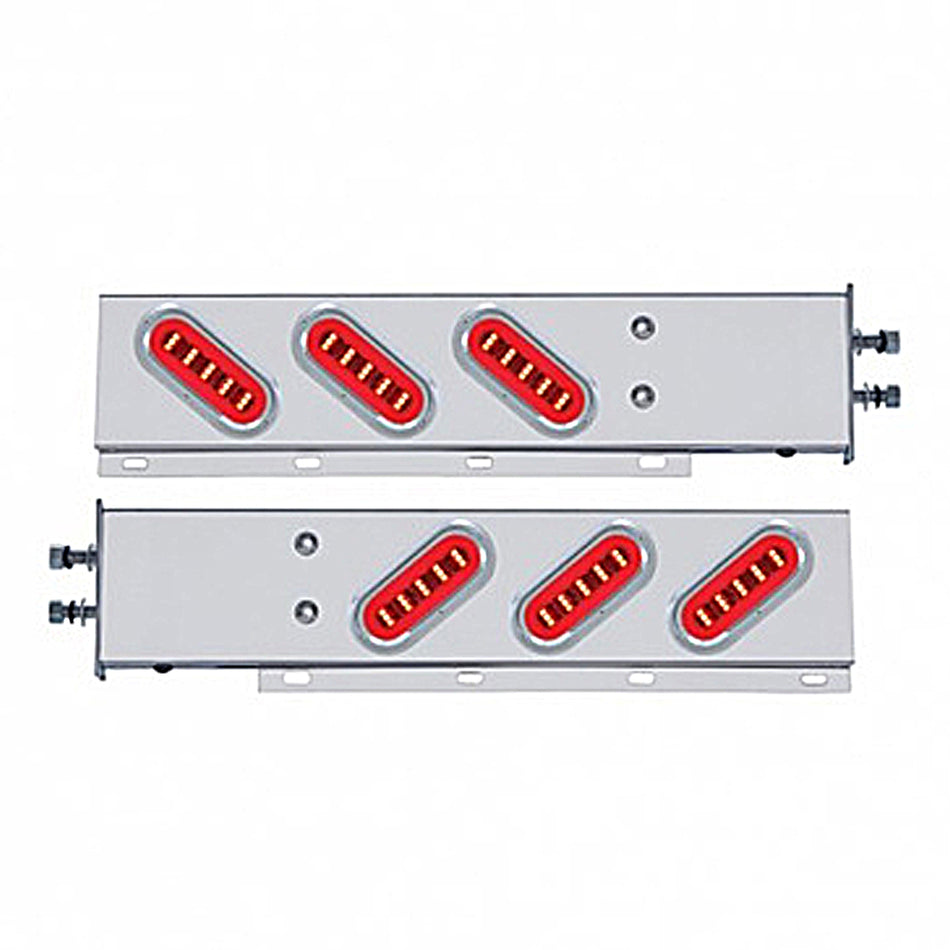 2-1/2" Bolt Pattern SS Spring Loaded Bar w 6 X 22 Red LED 6" Oval GloLight & Visor - Red LEDs (Red or Clear Lens)