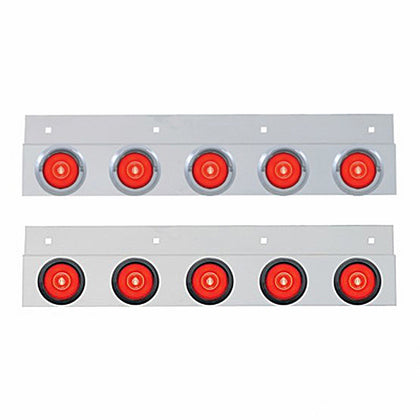 Stainless Top Mud Flap Bracket w 5 X 6 LED 2" GloLight & Visors - Red LEDs (Red or Clear Lens)