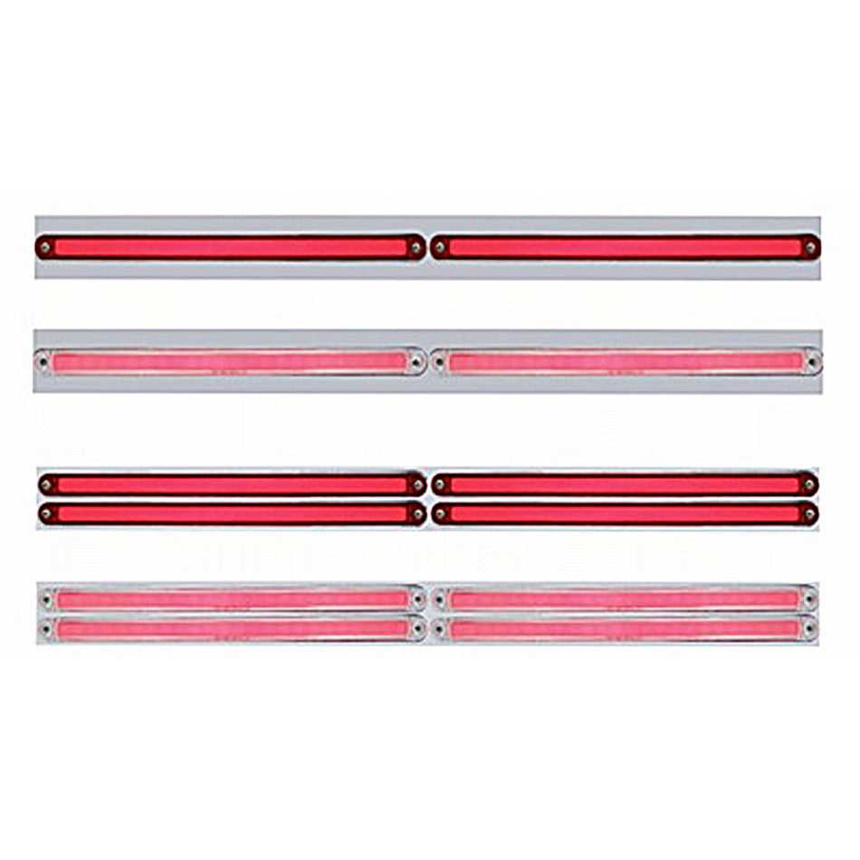 Chrome Top Mud Flap Plate w Two or Four 24 LED 12" GloLight Bars - Red LEDs (Red or Clear Lens)