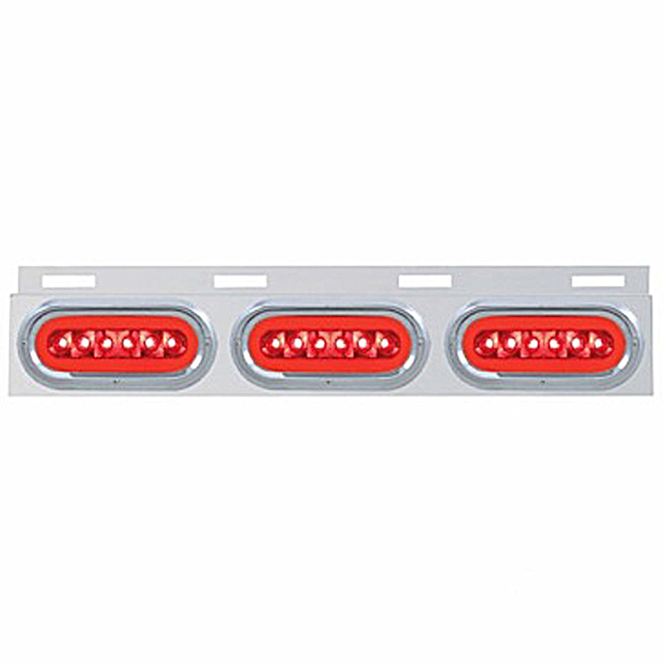 Stainless Top Mud Flap Bracket w 3 X 22 LED 6" Oval GloLight & Visors or Grommets - Red LEDs (Red or Clear Lens)
