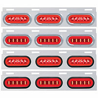 Stainless Top Mud Flap Bracket w 3 X 22 LED 6" Oval GloLight & Visors or Grommets - Red LEDs (Red or Clear Lens)