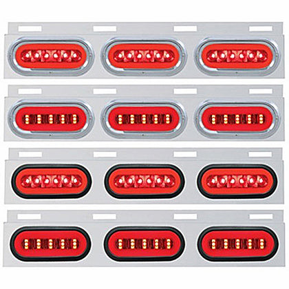 Stainless Top Mud Flap Bracket w 3 X 22 LED 6" Oval GloLight & Visors or Grommets - Red LEDs (Red or Clear Lens)