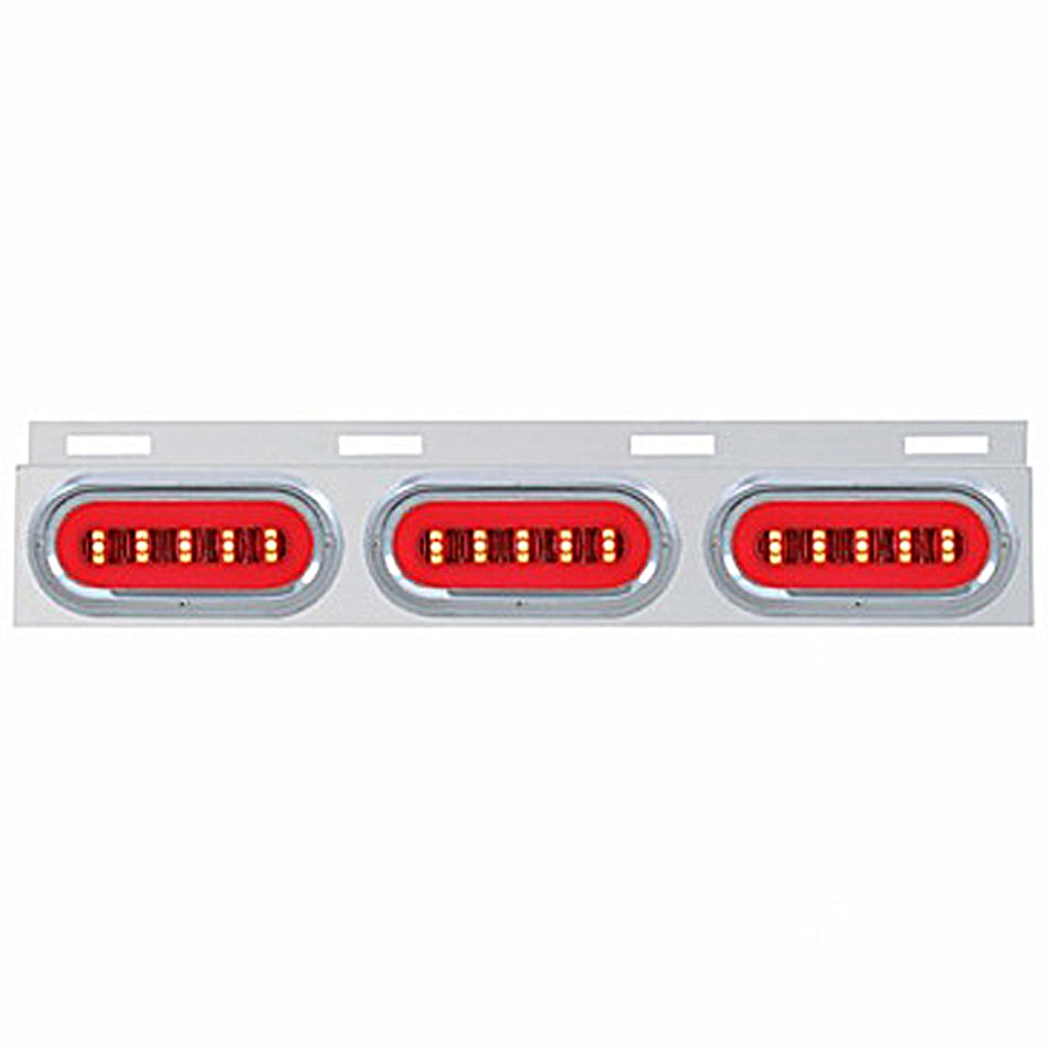 Stainless Top Mud Flap Bracket w 3 X 22 LED 6" Oval GloLight & Visors or Grommets - Red LEDs (Red or Clear Lens)