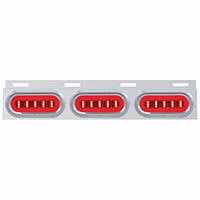 Stainless Top Mud Flap Bracket w 3 X 22 LED 6" Oval GloLight & Visors or Grommets - Red LEDs (Red or Clear Lens)