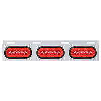 Stainless Top Mud Flap Bracket w 3 X 22 LED 6" Oval GloLight & Visors or Grommets - Red LEDs (Red or Clear Lens)