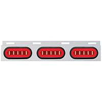Stainless Top Mud Flap Bracket w 3 X 22 LED 6" Oval GloLight & Visors or Grommets - Red LEDs (Red or Clear Lens)