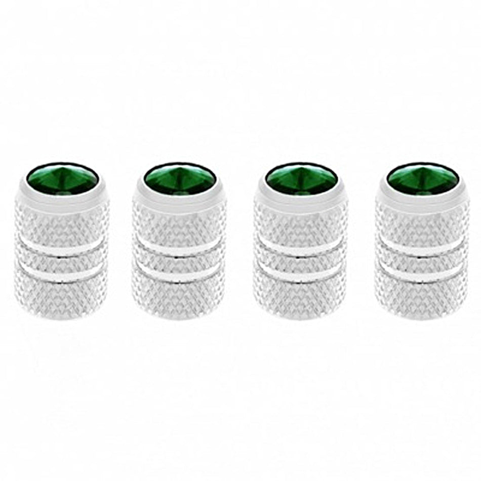 United Pacific - Chrome Tubular Valve Caps With Green Crystal (Set of 4)