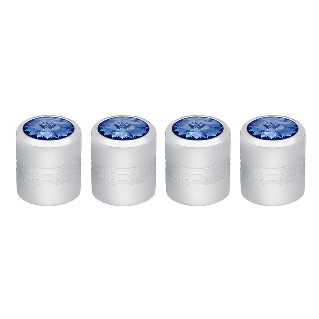 Chrome Round Valve Caps w Color Crystal (4-Pack) - Blue, Green, Purple, Clear or Red