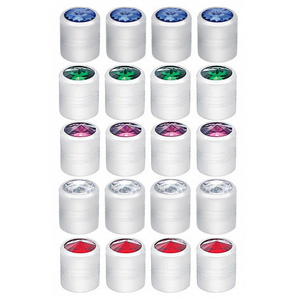 Chrome Round Valve Caps w Color Crystal (4-Pack) - Blue, Green, Purple, Clear or Red
