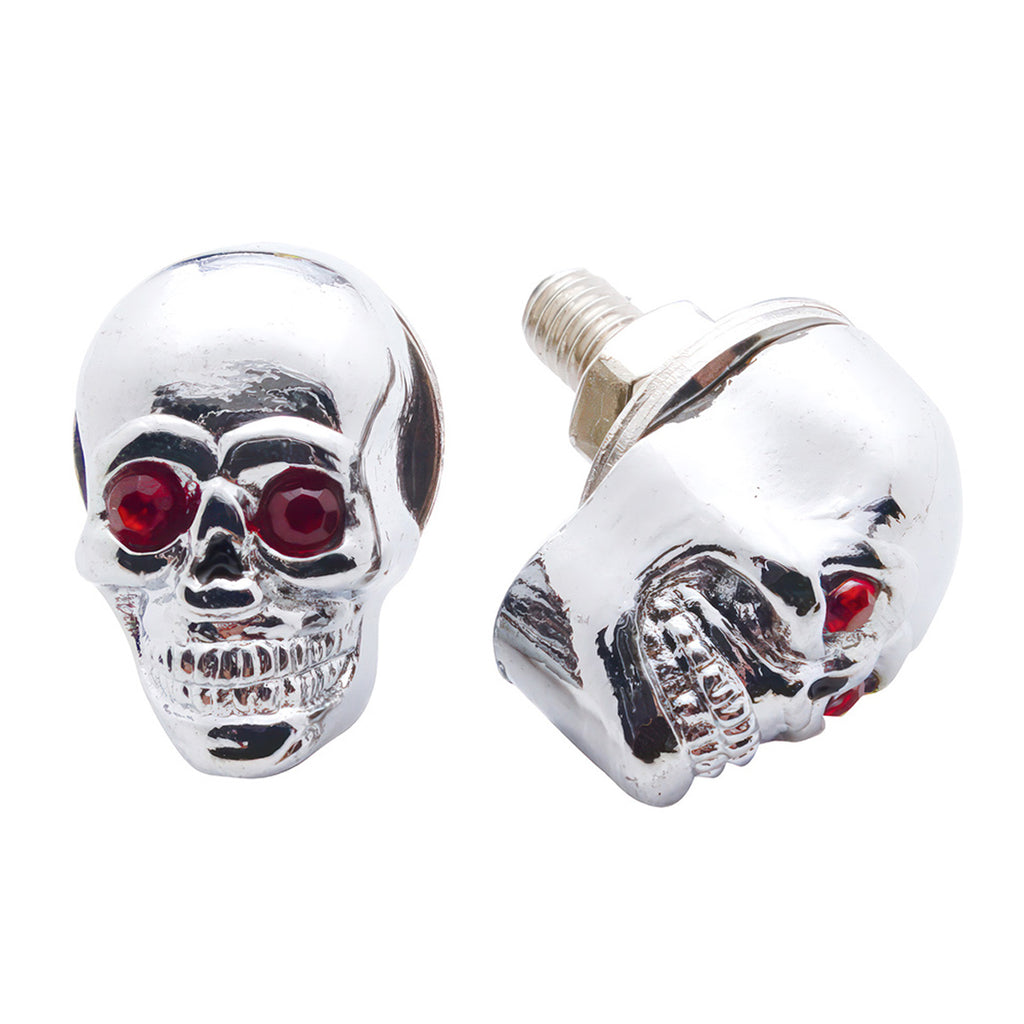 United Pacific - Chrome Skull With Jewel Eyes License Plate Fastener (2-Pack)