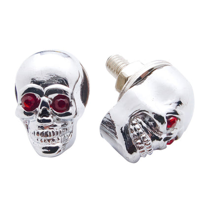United Pacific - Chrome Skull With Jewel Eyes License Plate Fastener (2-Pack)