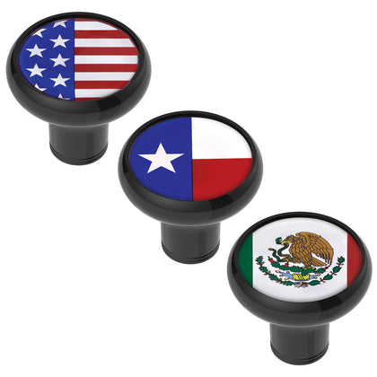 1/2" - 13 Thread-On Gearshift Knob With USA, Texas or Mexico Flag - Black