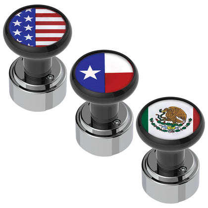 Thread-On Gearshift Knob With 13/15/18 Speed Adapter (USA, Texas or Mexico Flag) - Black