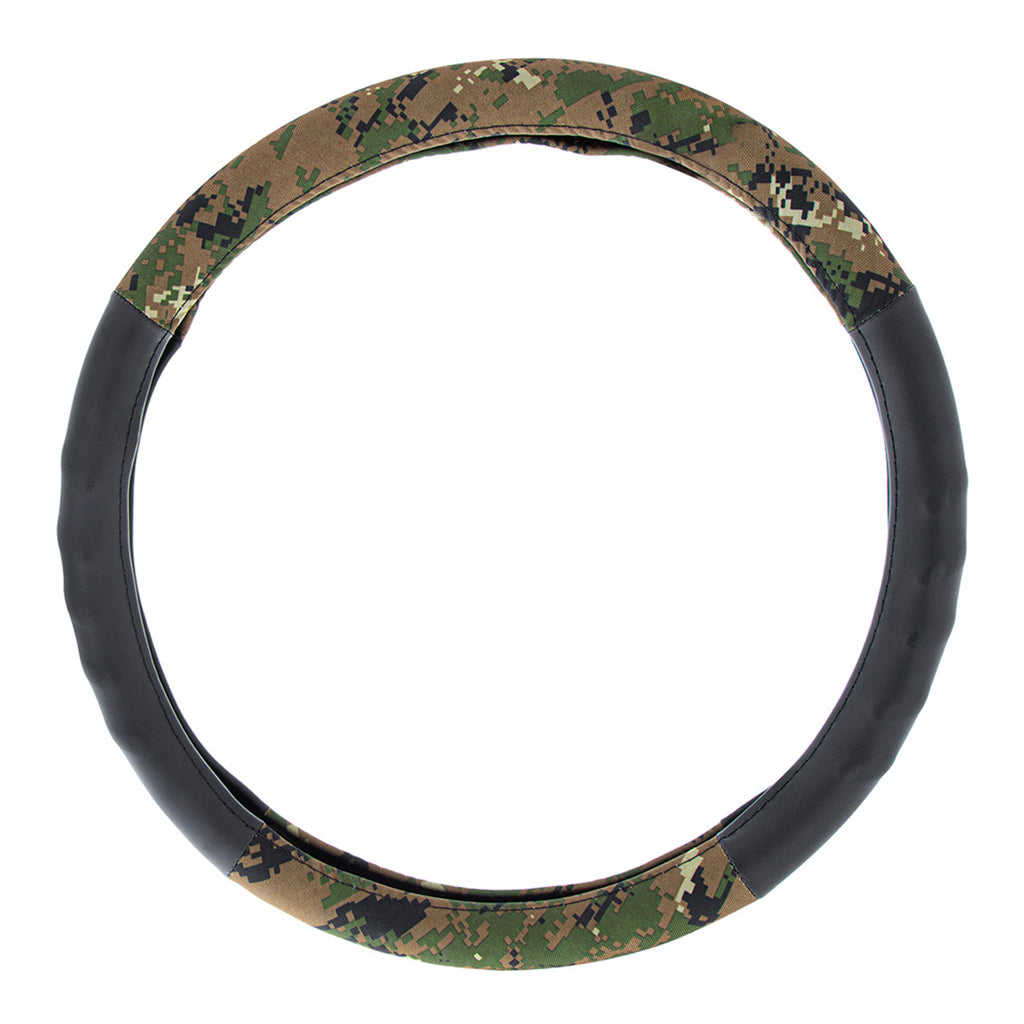 18" Cloth & Suede Camouflage Steering Wheel Cover - Digital Woodland Style