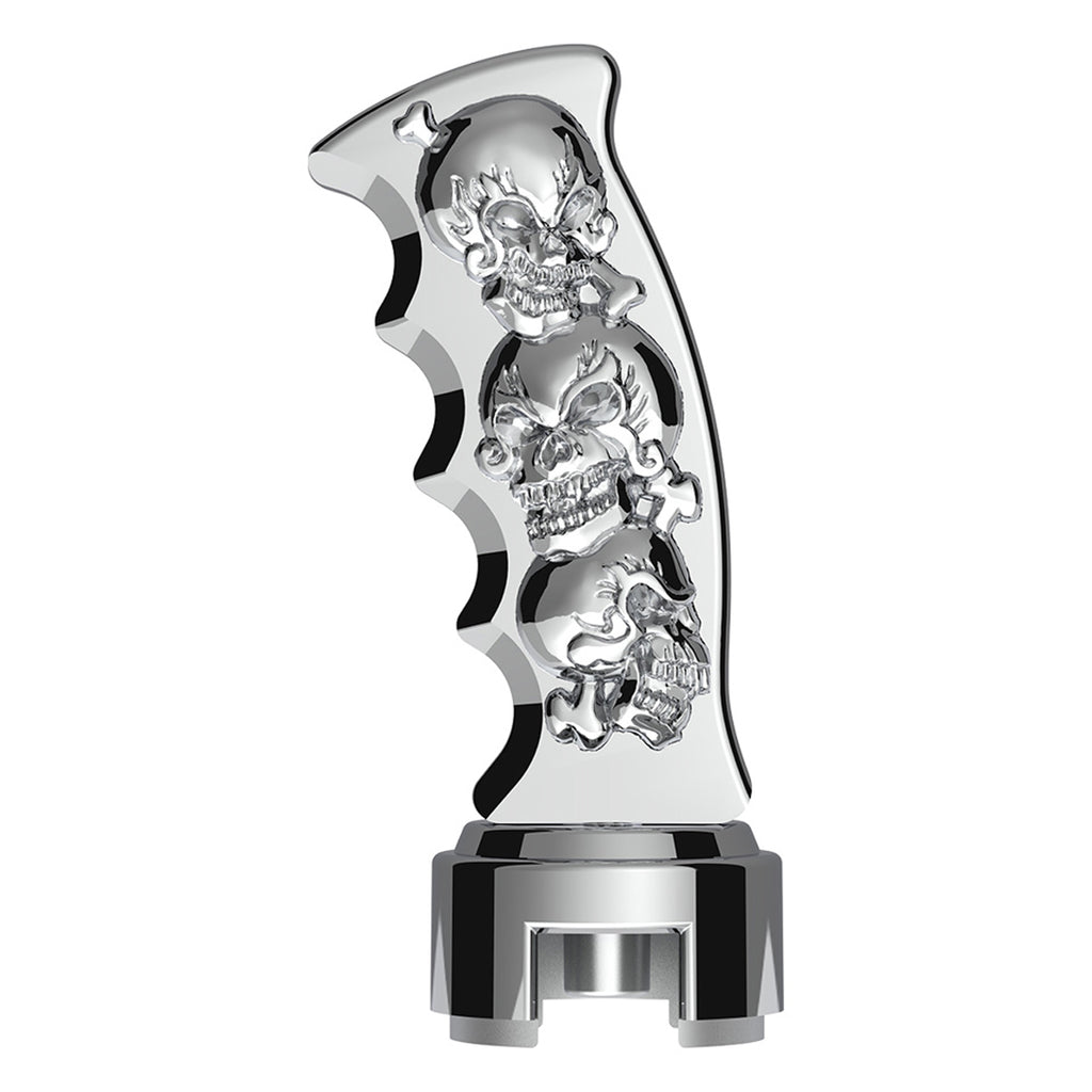 Thread-On Skulls Pistol Grip Gearshift Knob With 13/15/18 Speed Adapter (Chrome)
